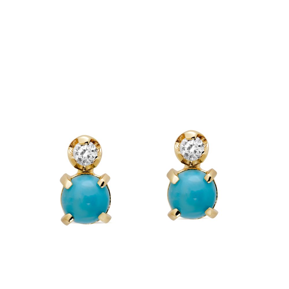 Turquoise Diamond Stud Earrings 14K Gold