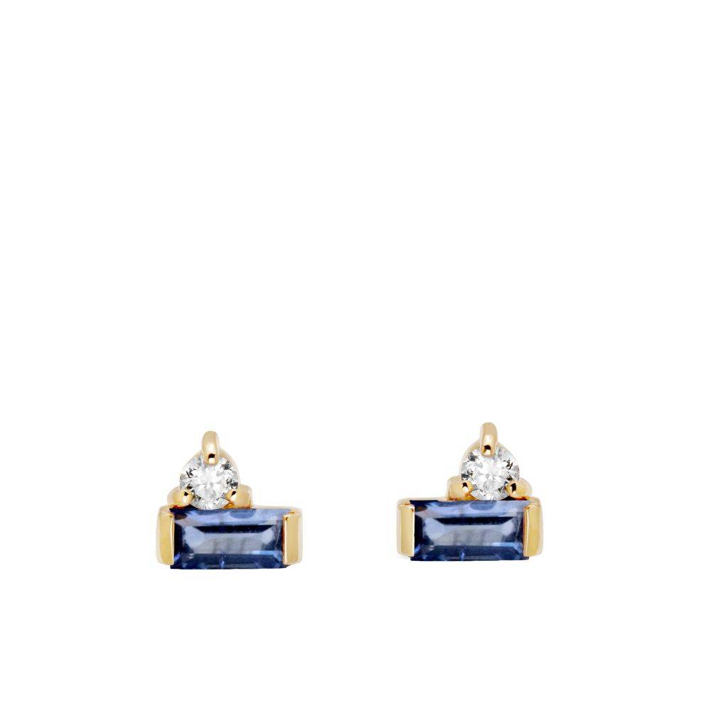 Blue Baguette Sapphire Diamond Studs 14K