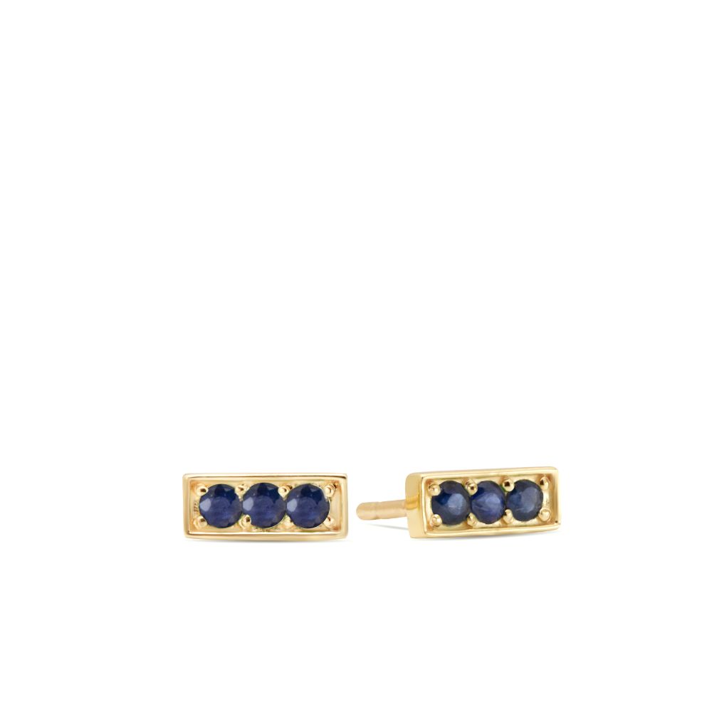 Blue Sapphire Bar Earrings 14K