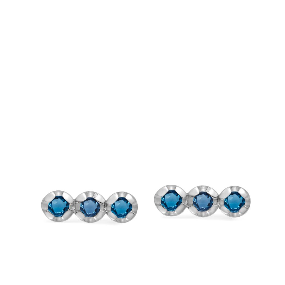 3 London Blue Topaz Stud Earrings 14K Gold