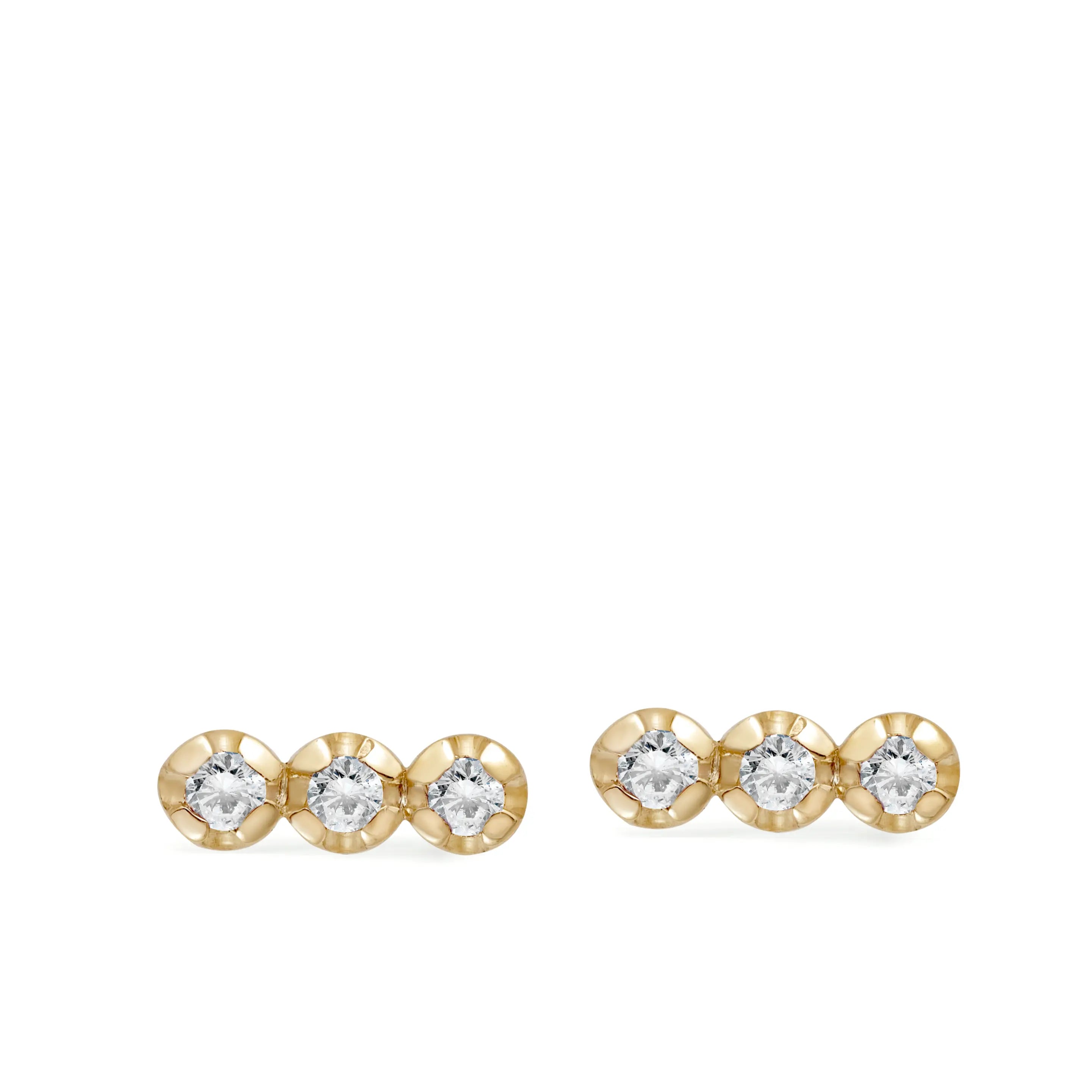 3 Diamond Stud Earrings 14K Gold Kyklos Jewelry