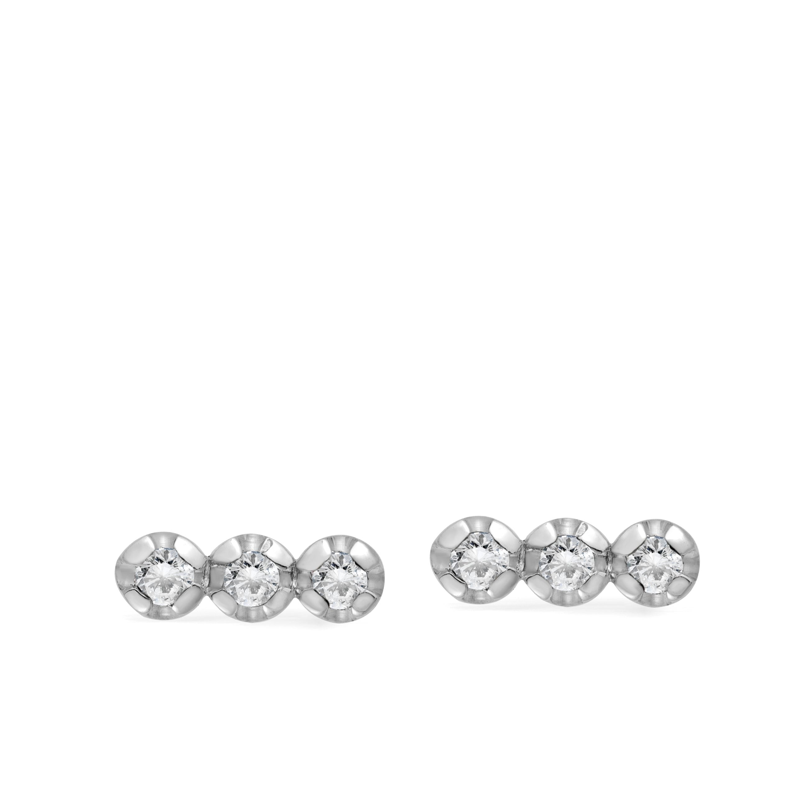 3 Diamond Stud Earrings 14K Gold