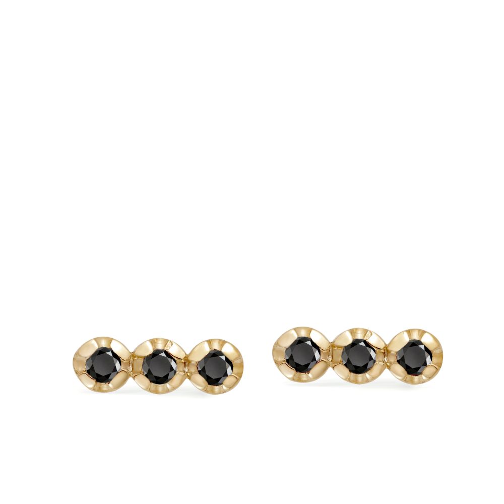 3 Black Diamond Stud Earrings 14K Gold