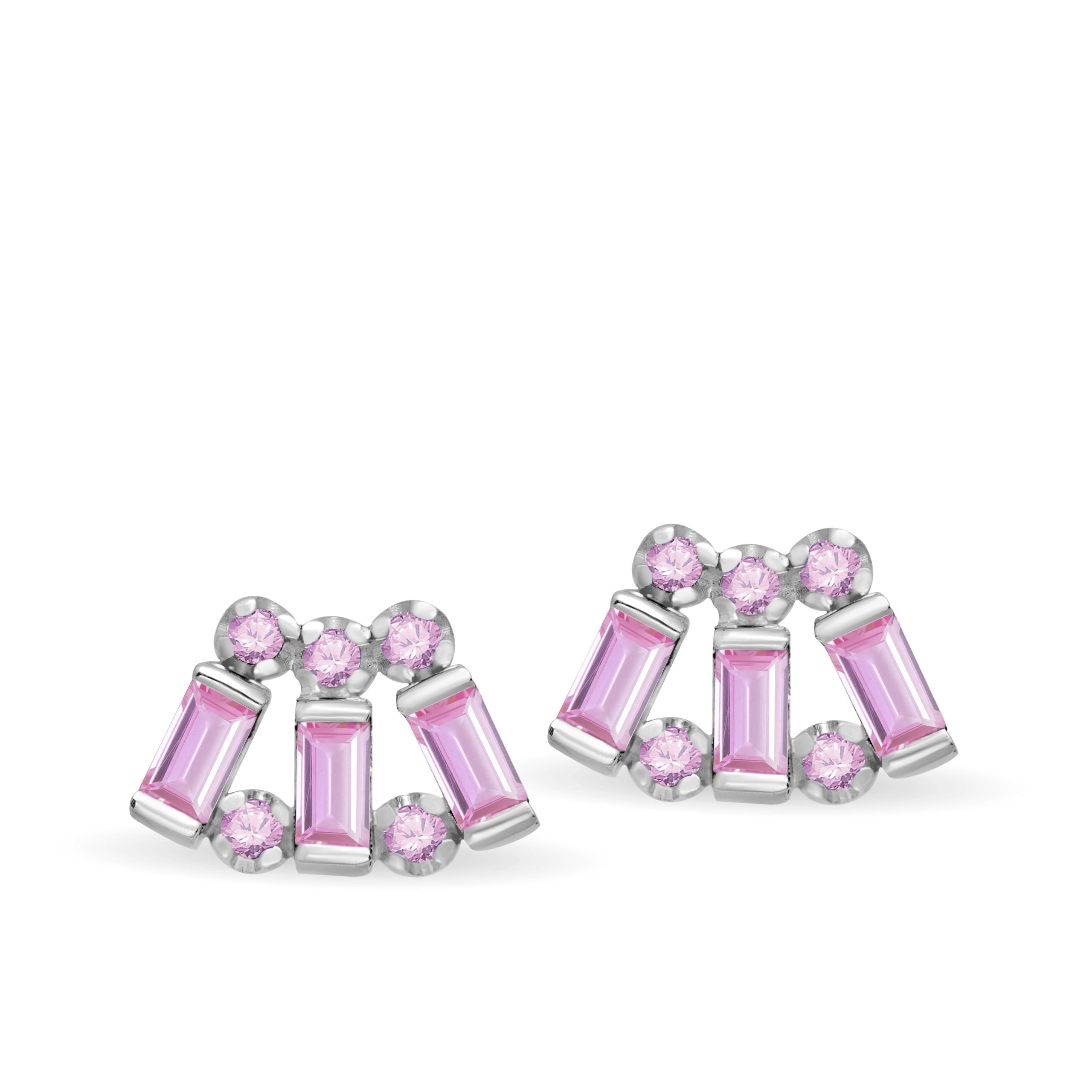 Baguette Pink Sapphire Stud Earrings 14K
