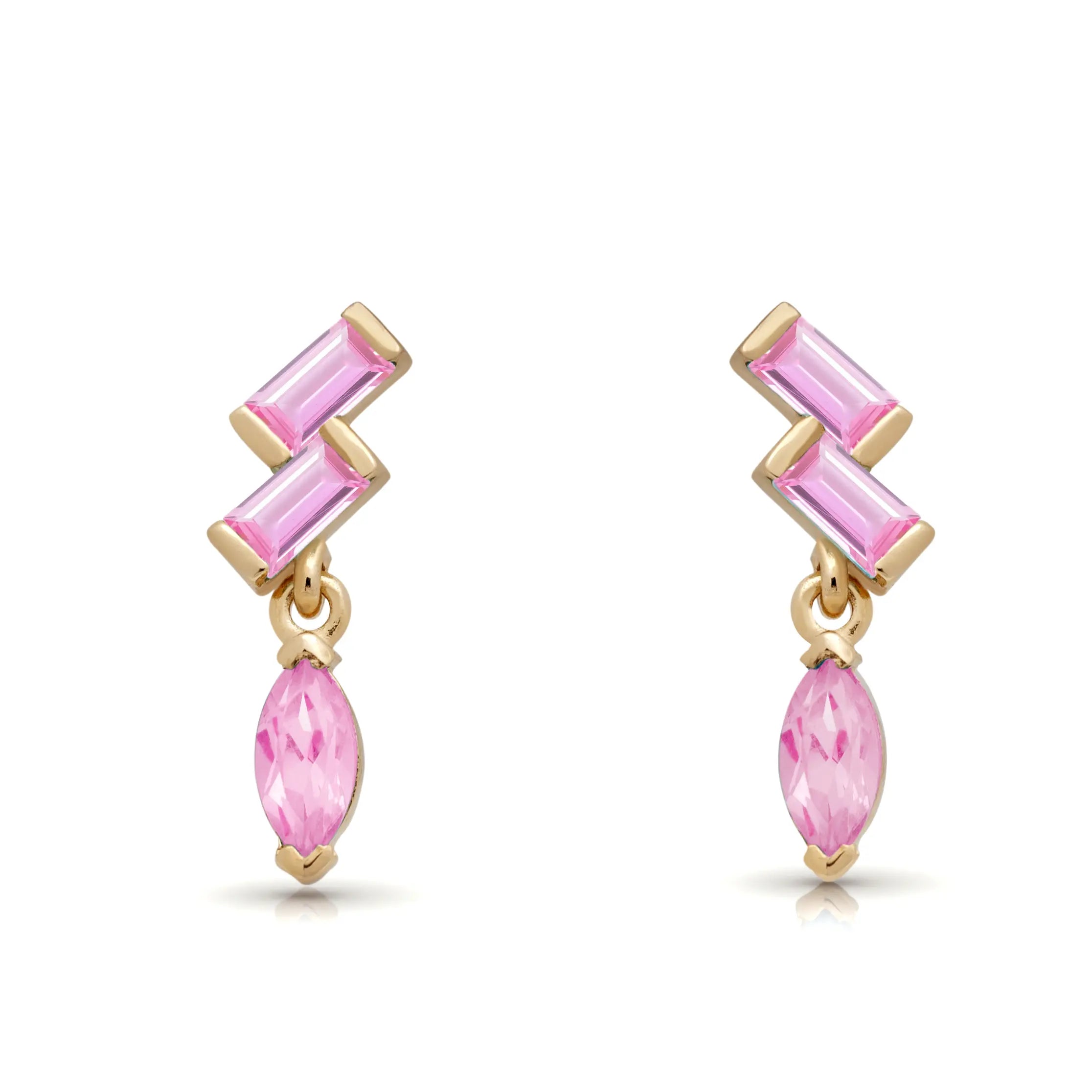 Pink Sapphire Baguette Marquise Studs 14K