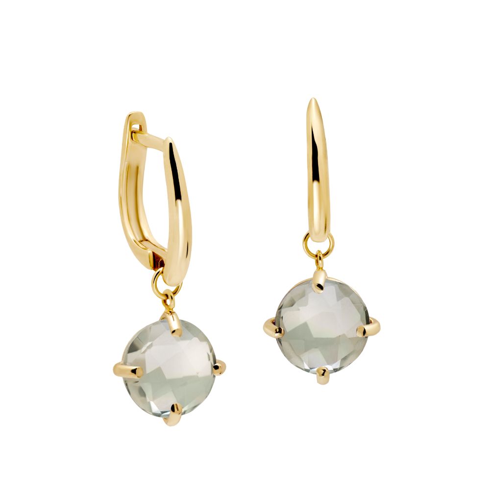 Green Amethyst Dangle Earrings 8mm 14K Gold