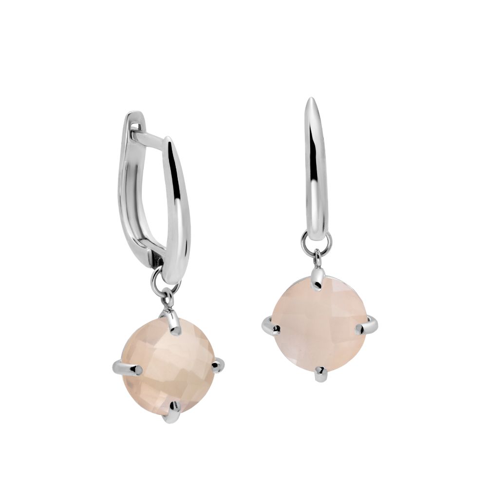 Rose Quartz Dangle Earrings 8mm 14K Gold