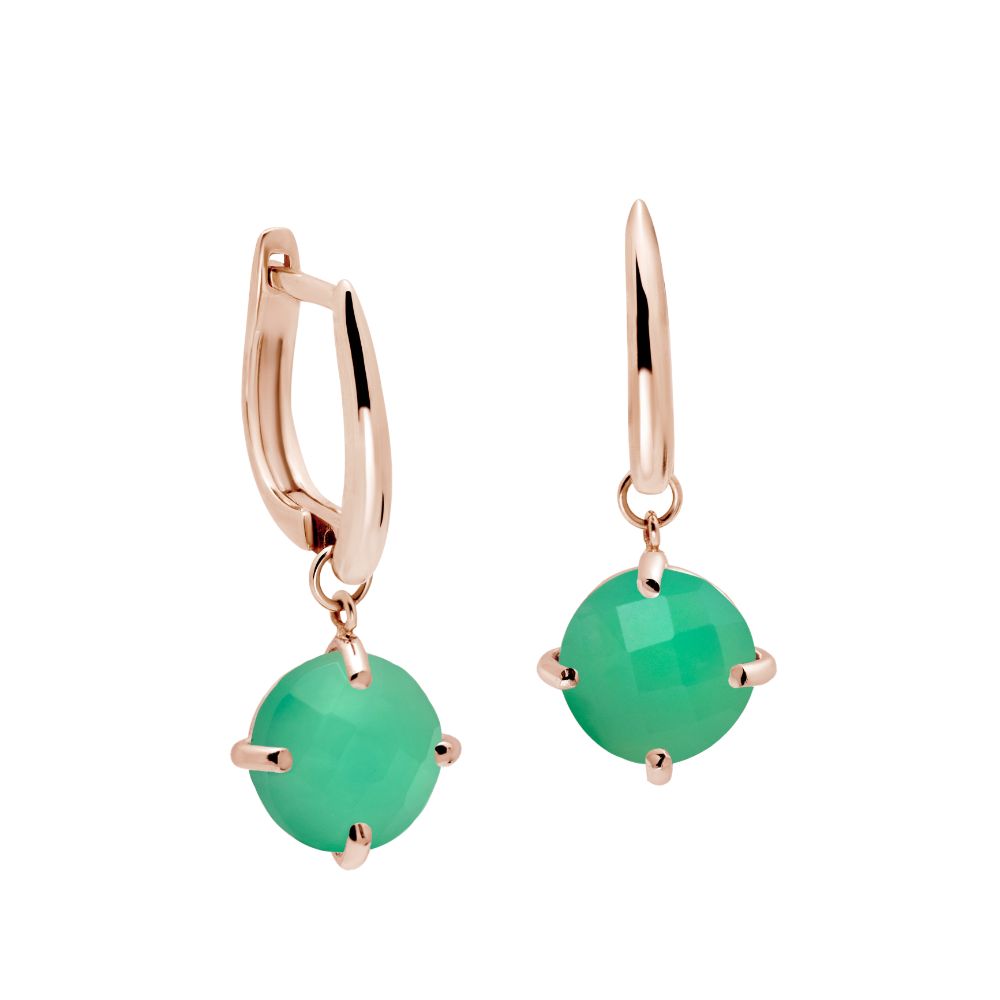 Chrysoprase Dangle Earrings 8mm 14K Gold