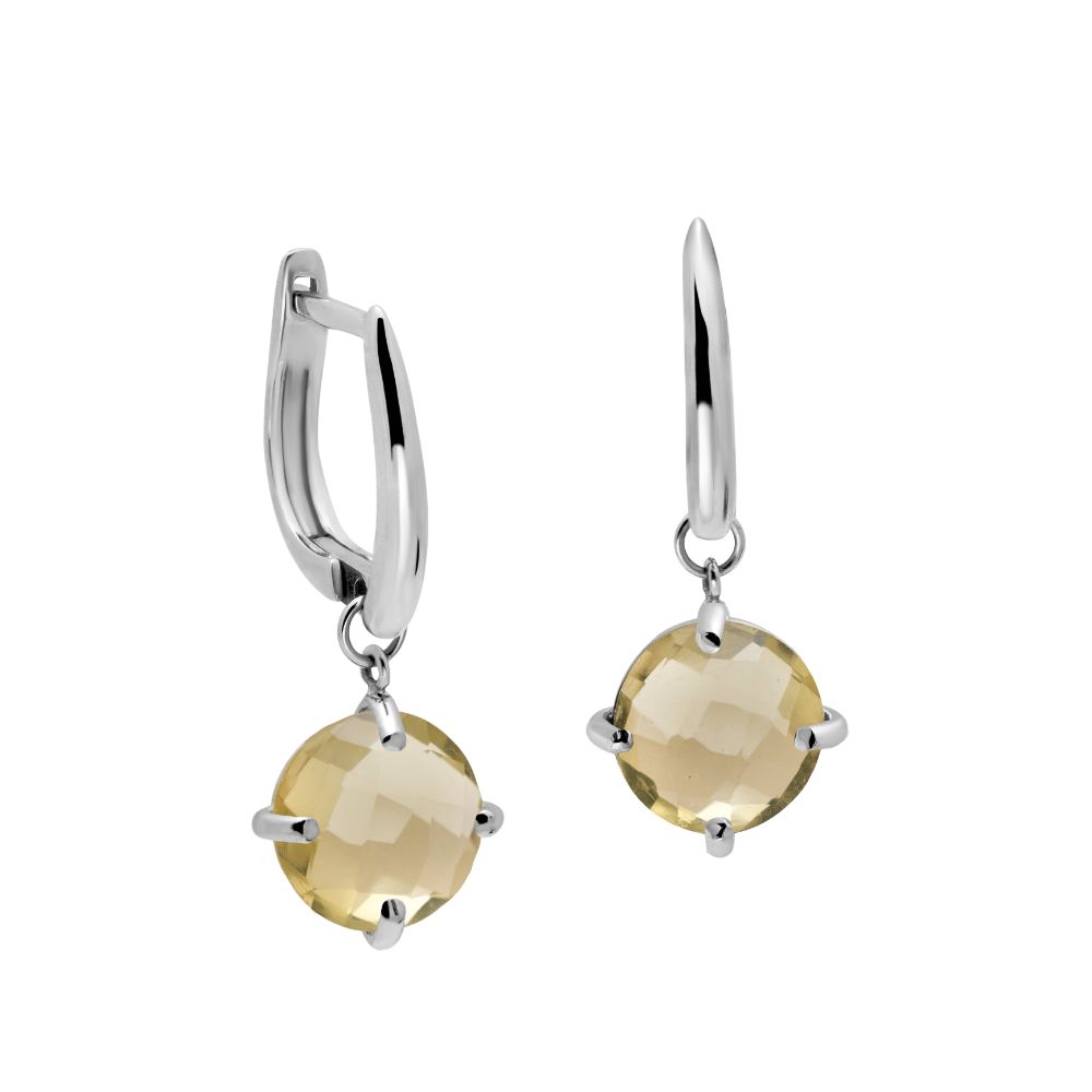 Lemon Quartz Dangle Earrings 8mm 14K Gold