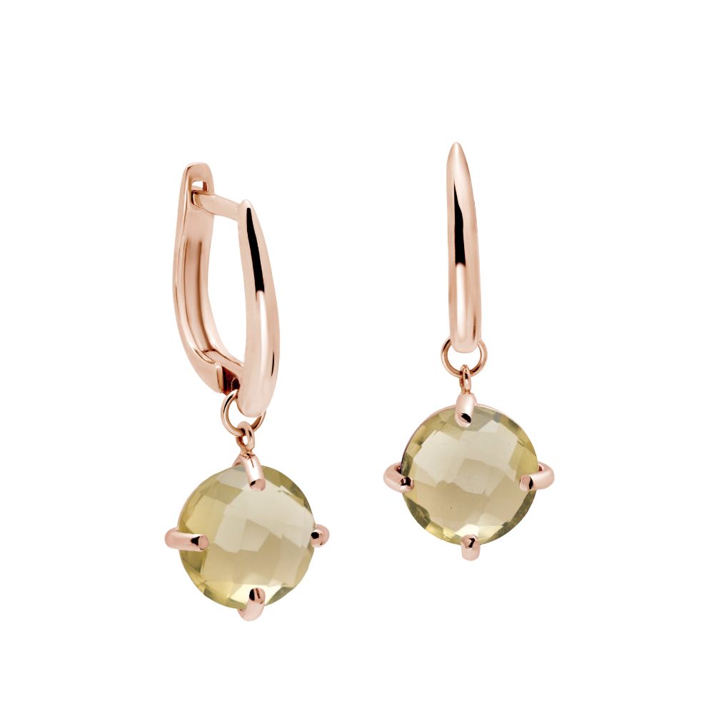 Lemon Quartz Dangle Earrings 8mm 14K Gold