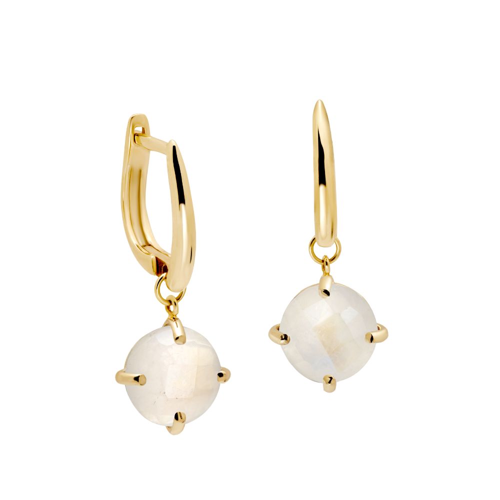 Moonstone Dangle Earrings 8mm 14K Gold Genuine Gemstones