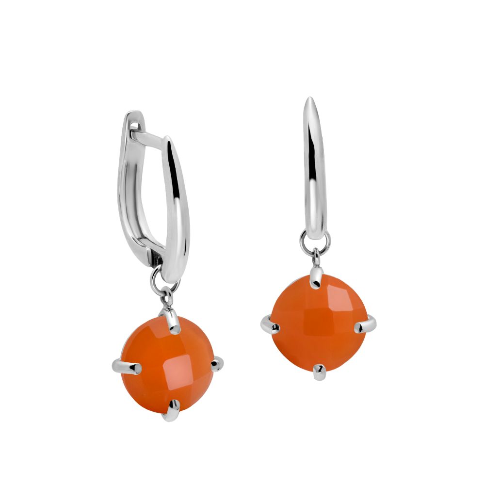 Orange Moonstone Dangle Earrings 8mm 14K Gold