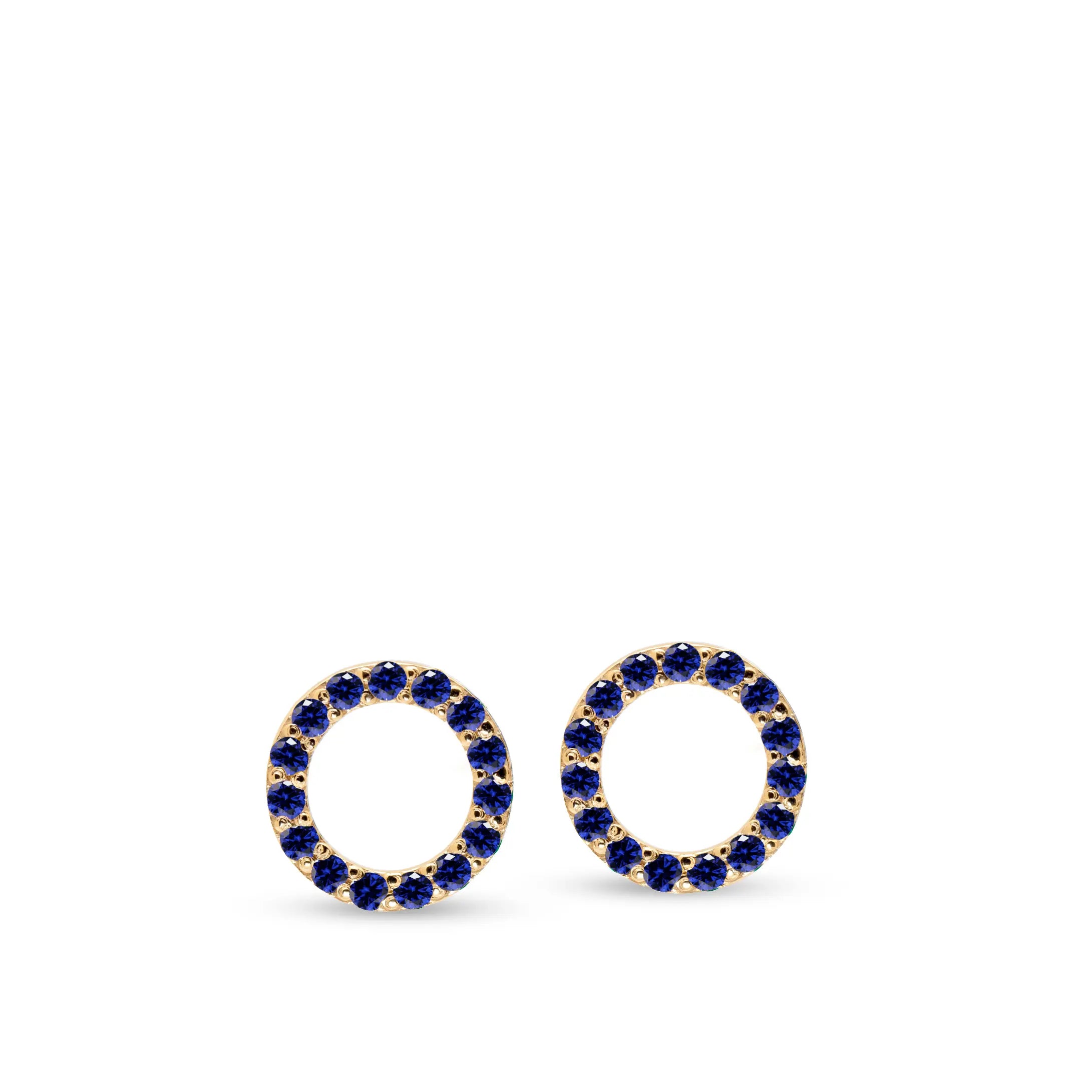 Blue Sapphire Stud Earrings in 14K gold, featuring round-cut sapphires in a pavé setting, designed for vibrant sparkle.