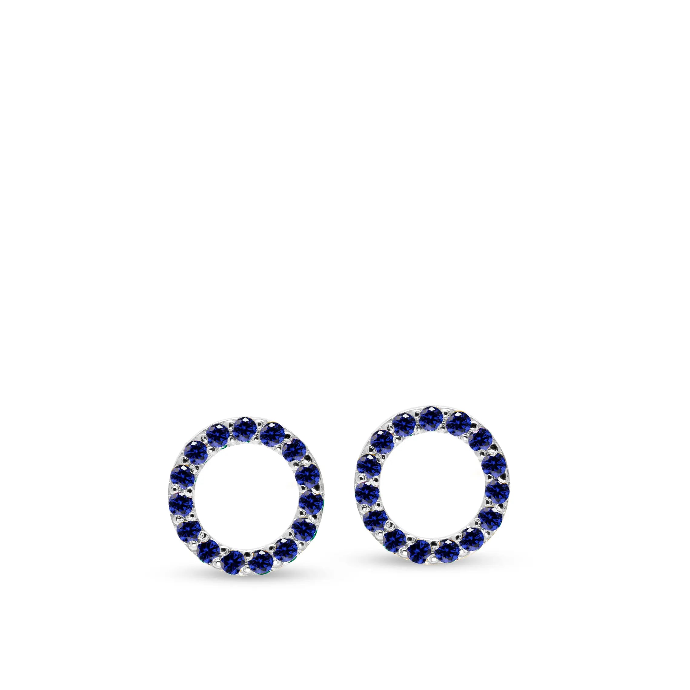 Blue sapphire stud earrings featuring round-cut sapphires in a stunning pavé setting, crafted in 14K gold.