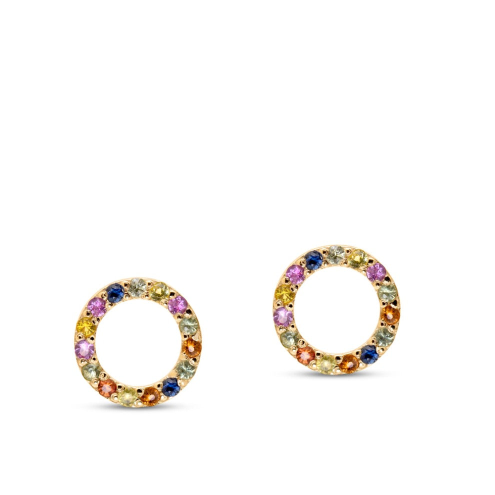 Rainbow Sapphire Stud Earrings 14K Gold
