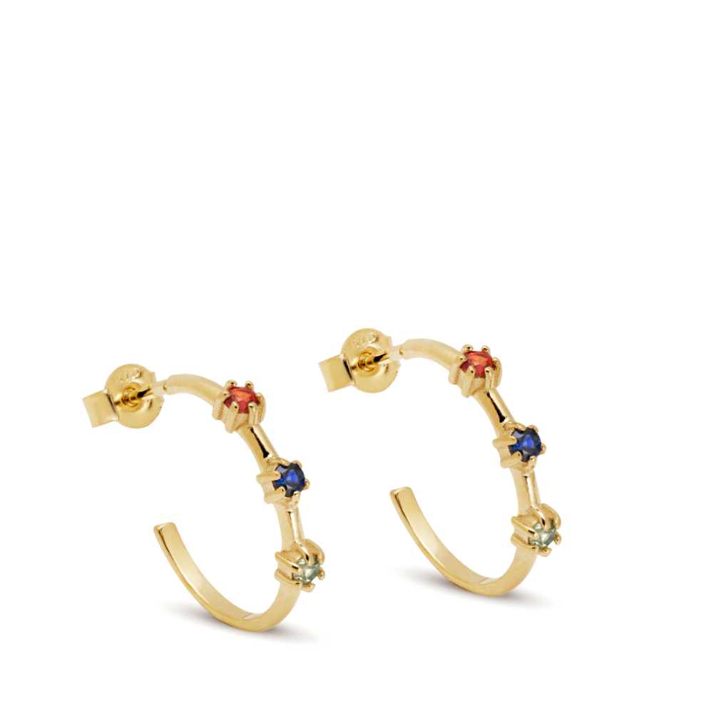 Rainbow Sapphire Hoop Earrings 14K Gold