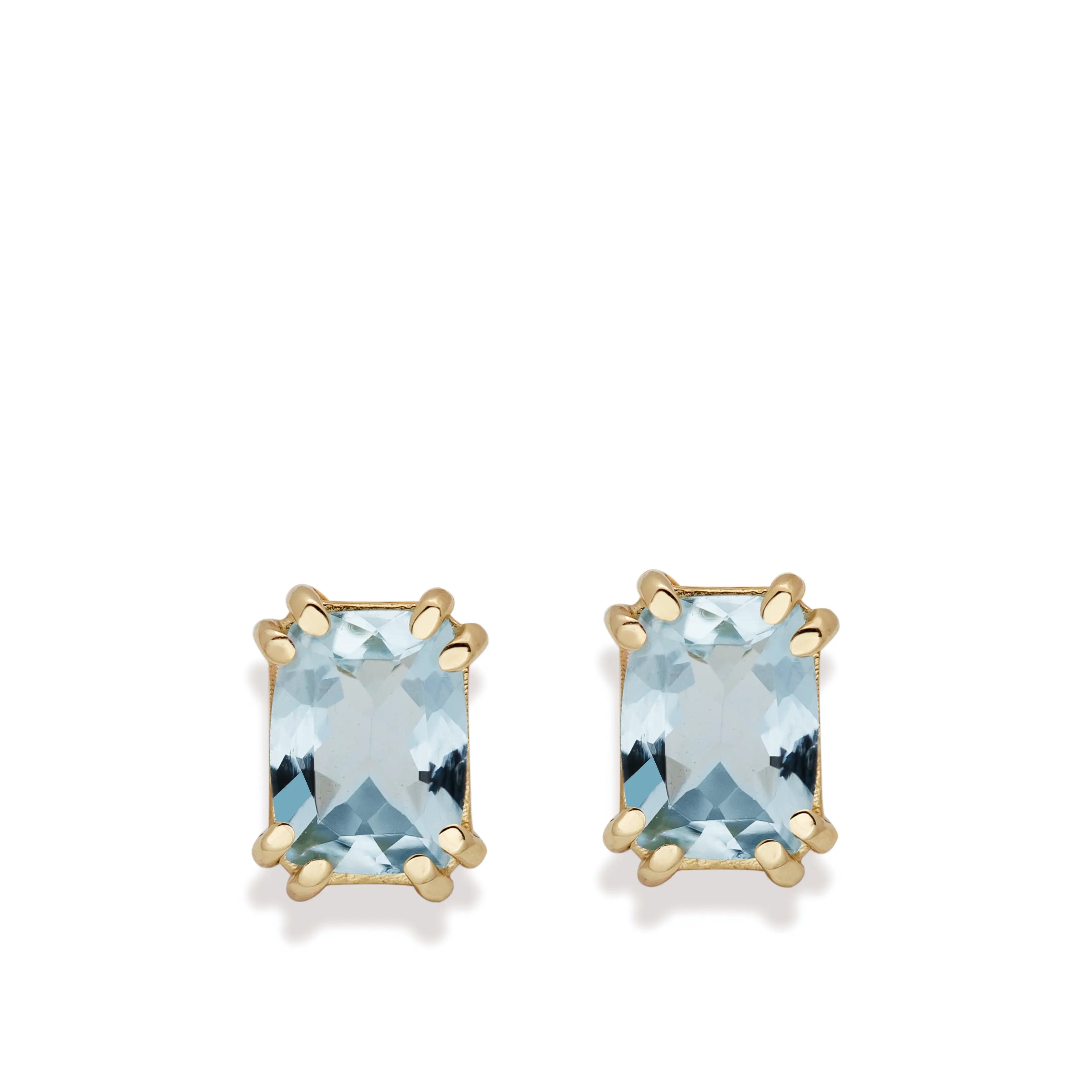 Aquamarine Stud Earrings 14K Gold