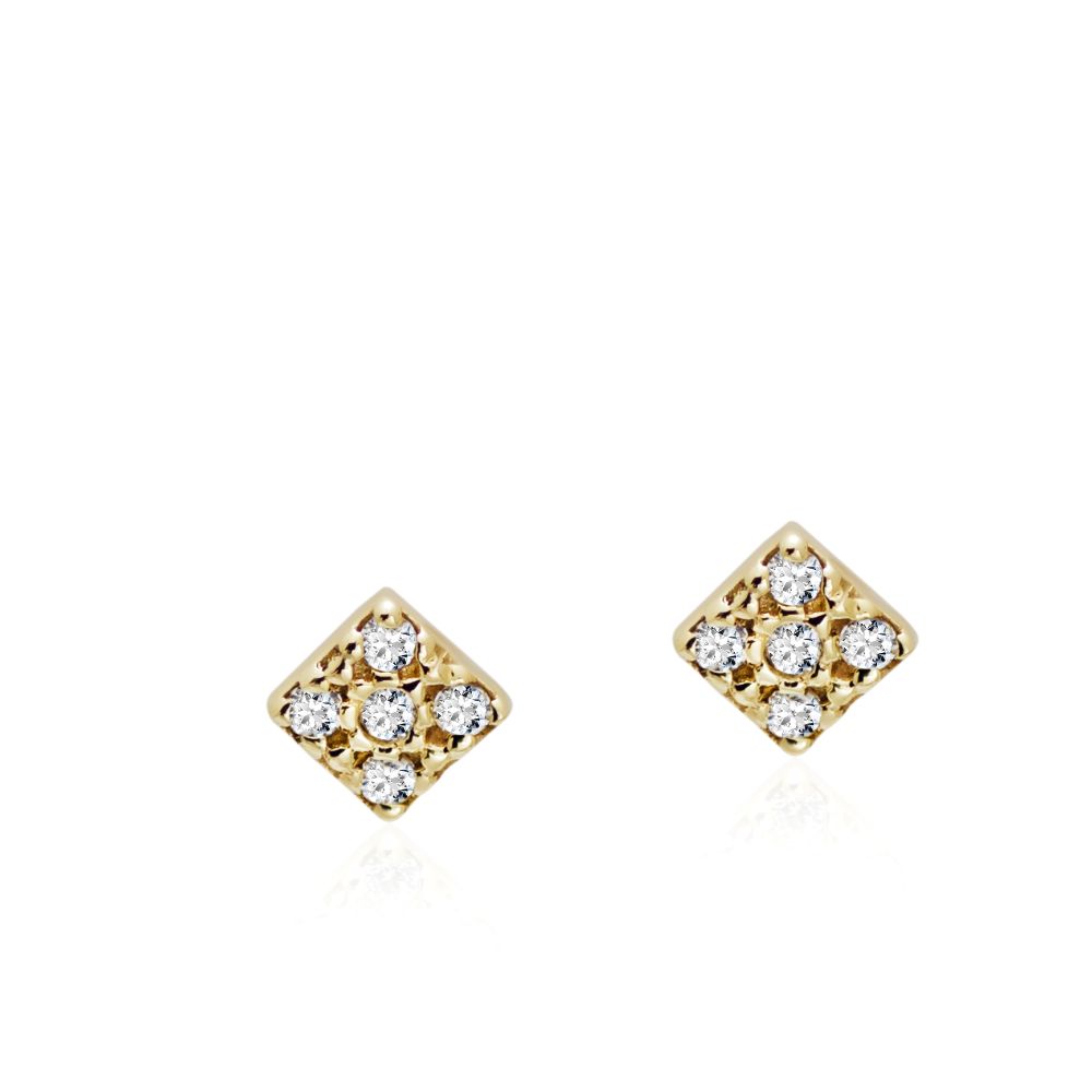 Diamond Square Stud Earrings 14K Gold Kyklos