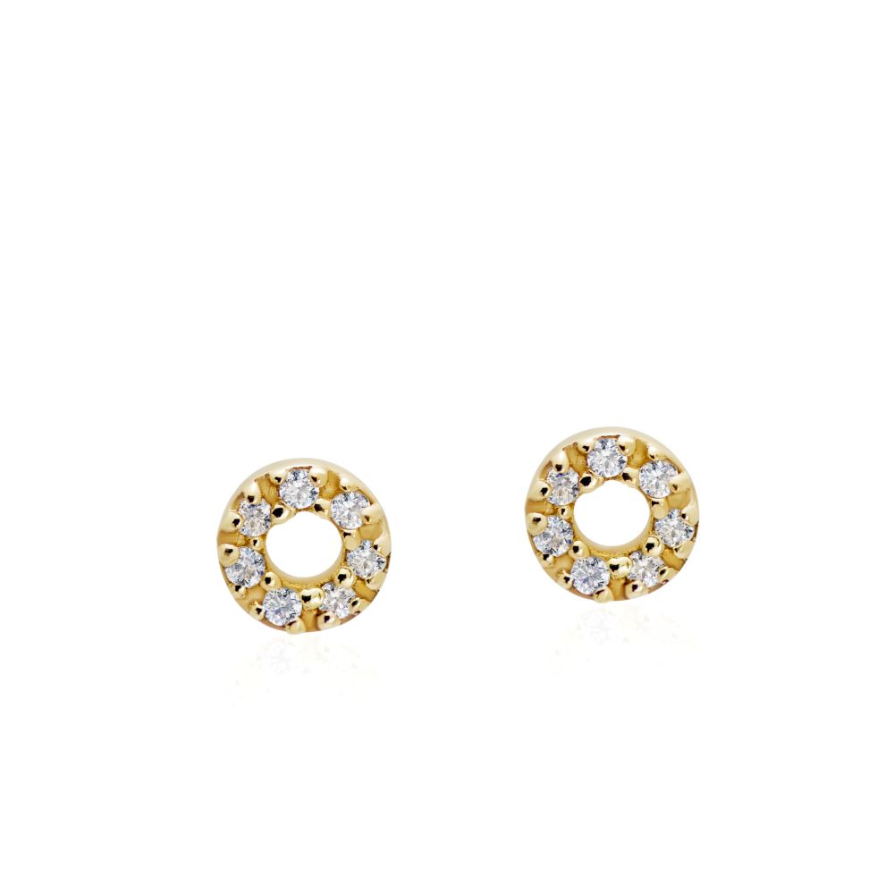 Tiny Diamond Circle Stud Earrings 14K Gold
