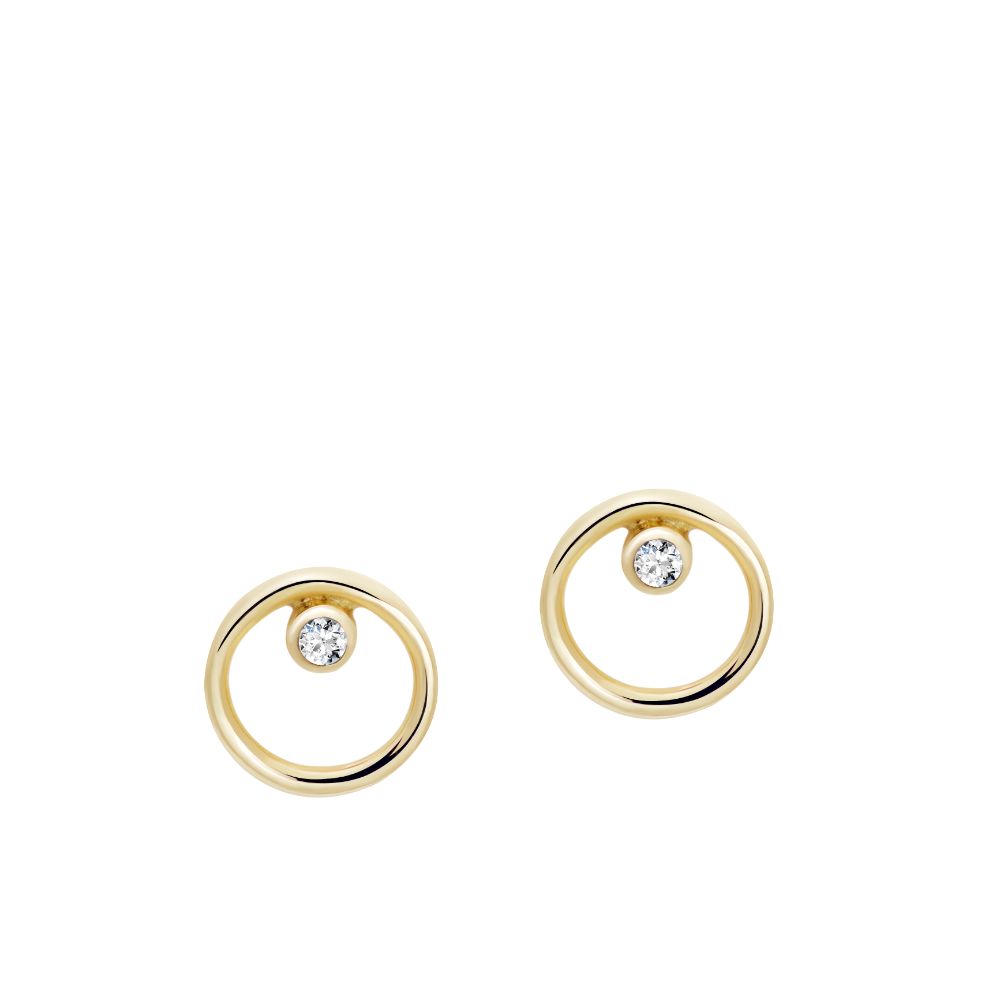 Circle Diamond Stud Earrings 14K