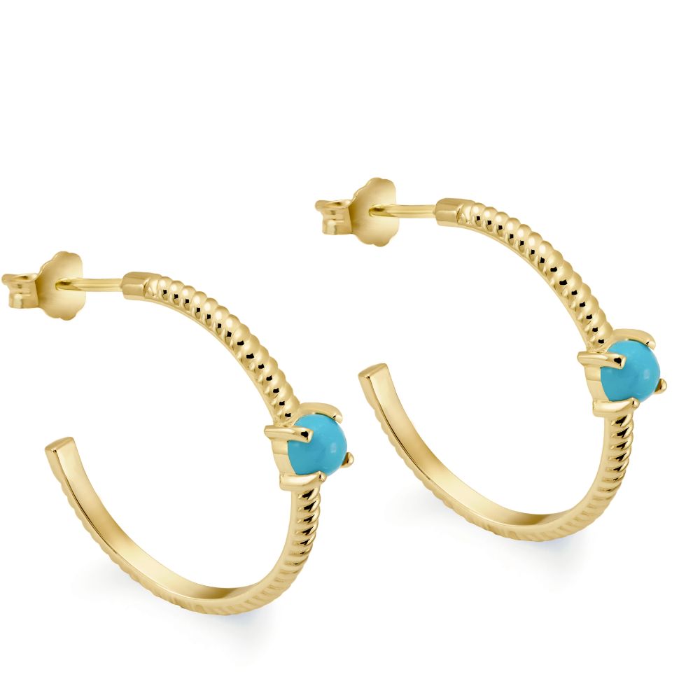 Turquoise Twisted Hoops 14K Gold