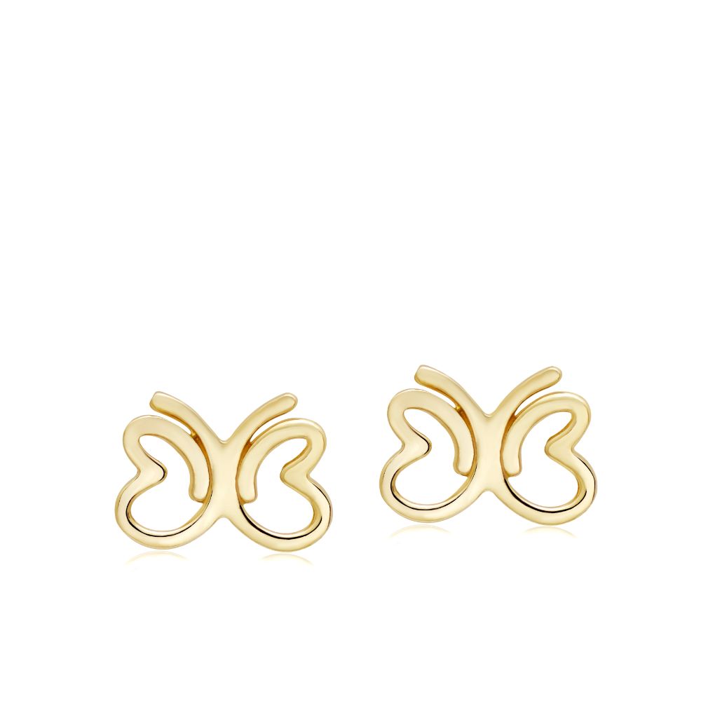 Butterfly Stud Earrings 14K Solid Gold