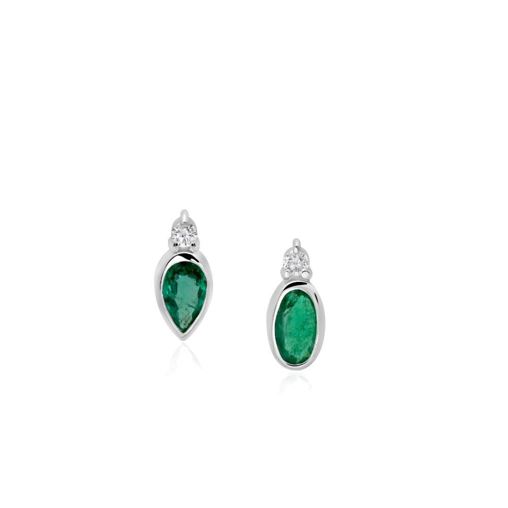 Mismatched Emerald Earrings 14K White Gold