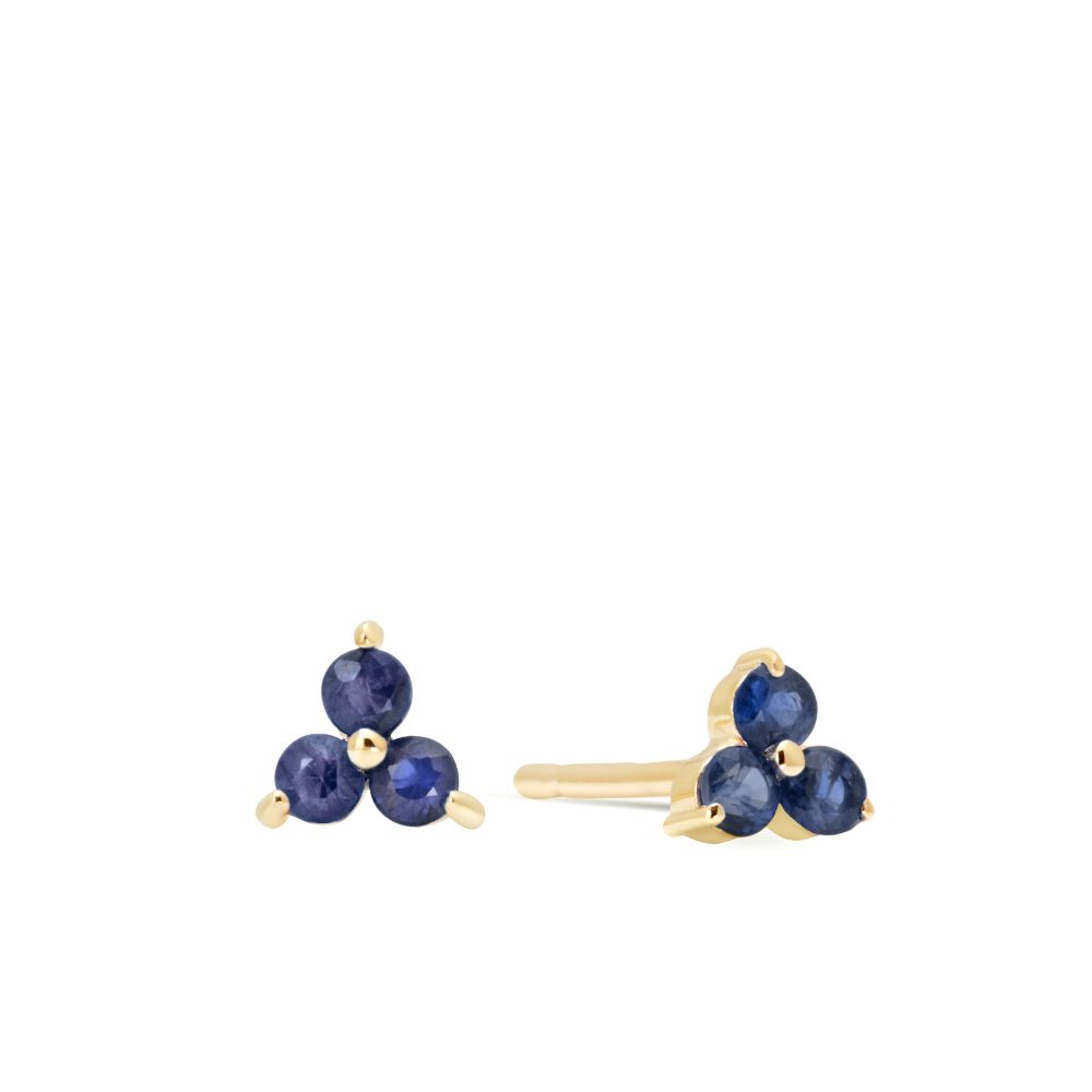 Blue Sapphire Stud Earrings 14K Solid Gold