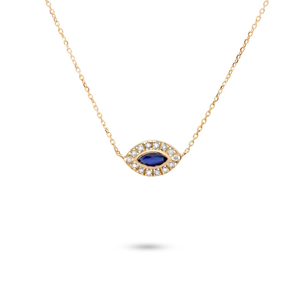 Sapphire Diamond Eye Necklace 14K Gold