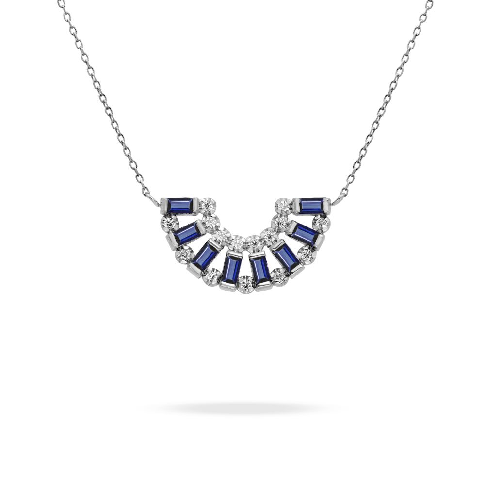 Blue Sapphire Half Circle Necklace 14K Gold