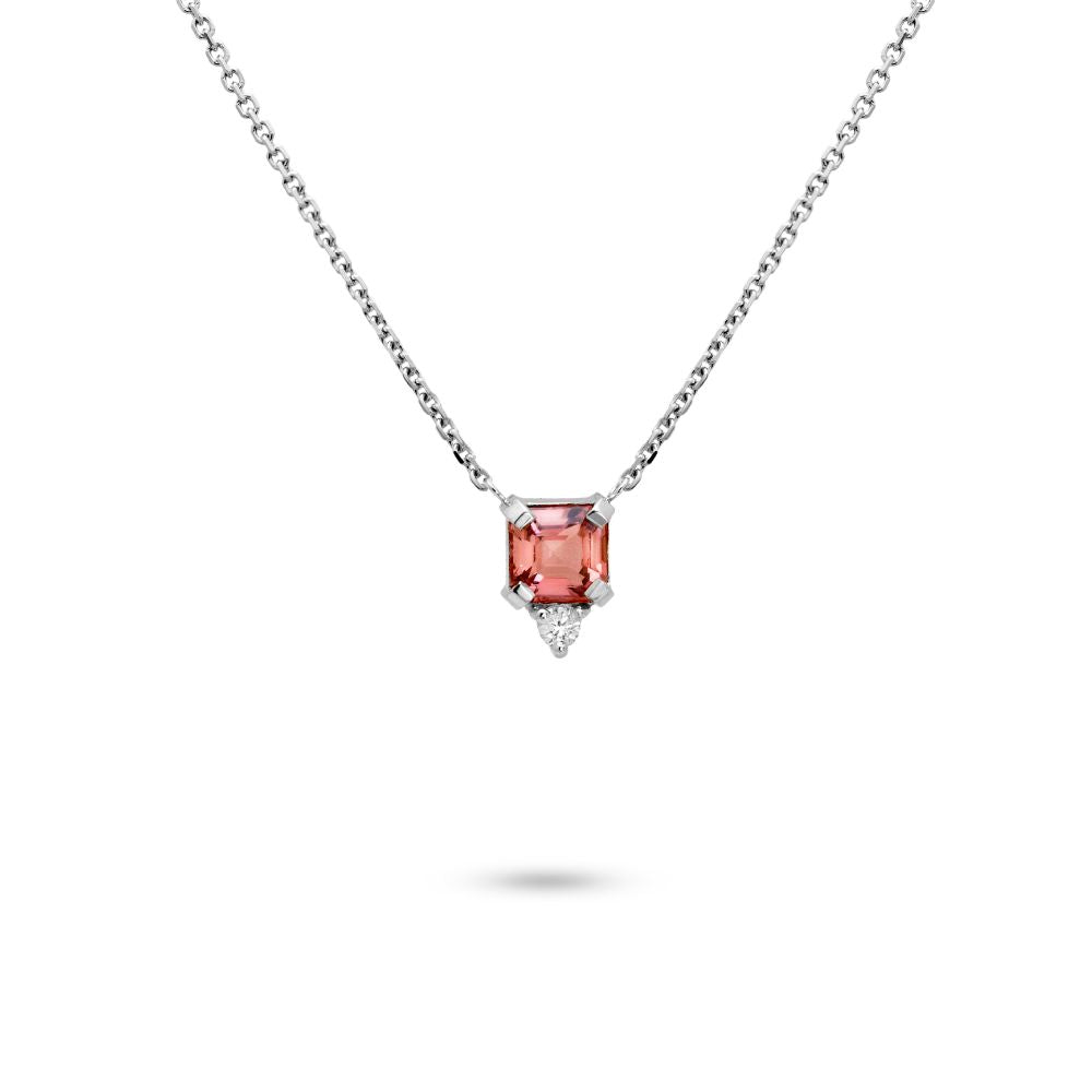 Pink Tourmaline Diamond Necklace 14K Gold