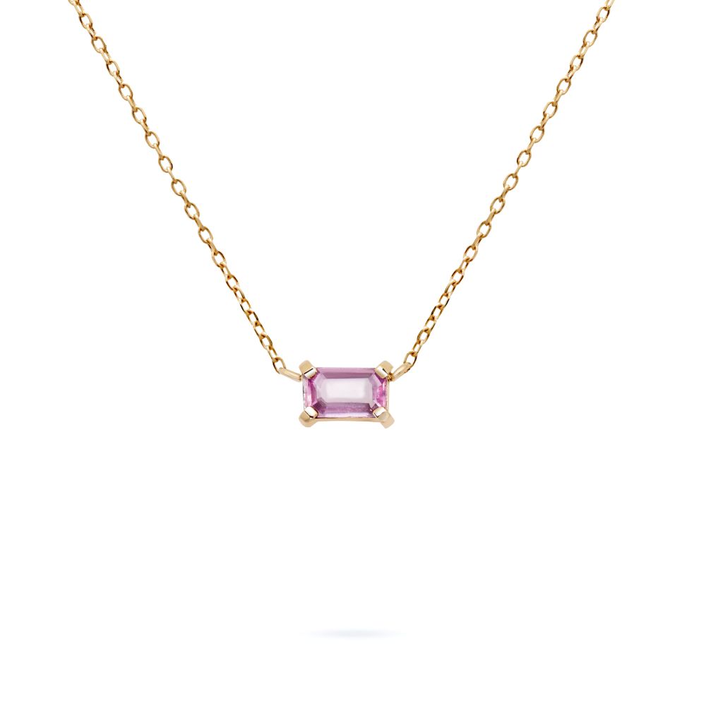 Solitaire Pink Sapphire Octagon Necklace 14K Gold