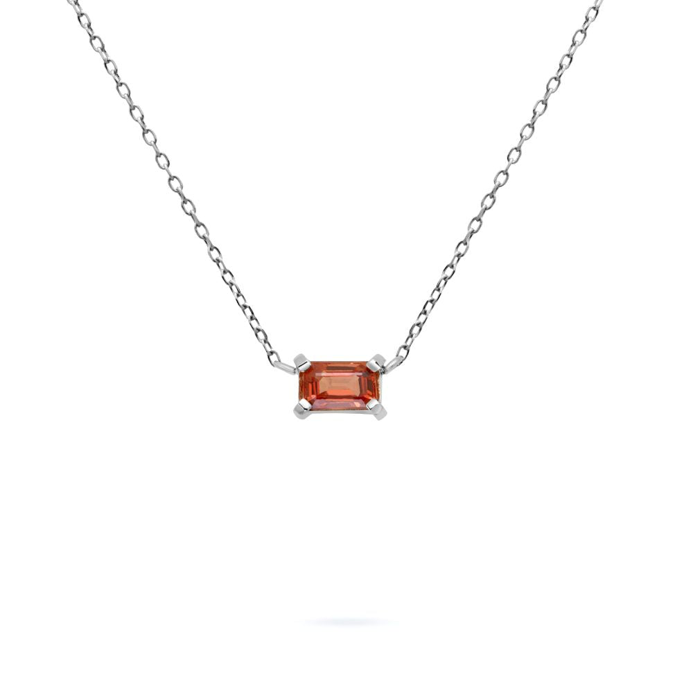 Solitaire Orange Sapphire Octagon Necklace 14K Gold