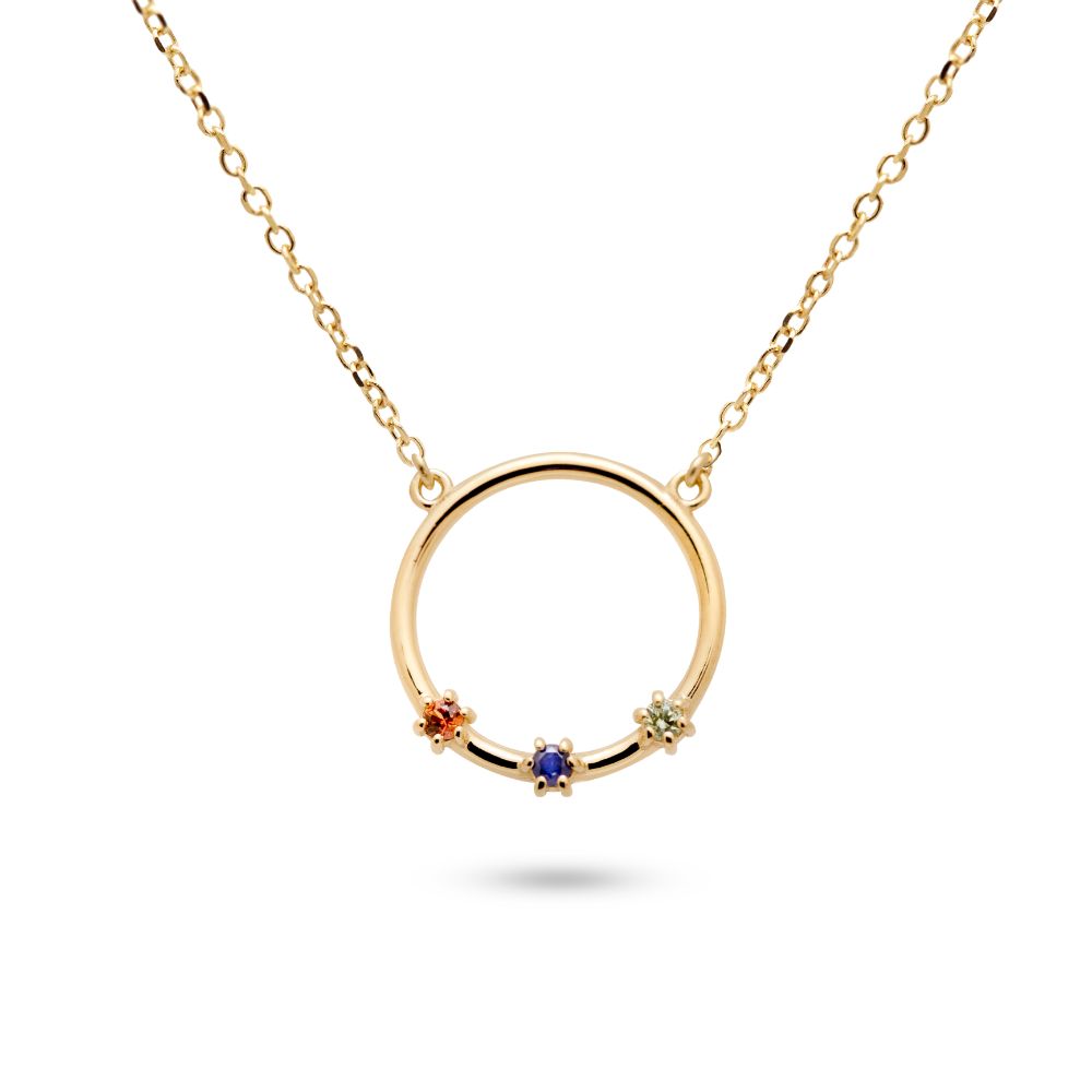 Colorful Sapphire Circle Necklace 14K