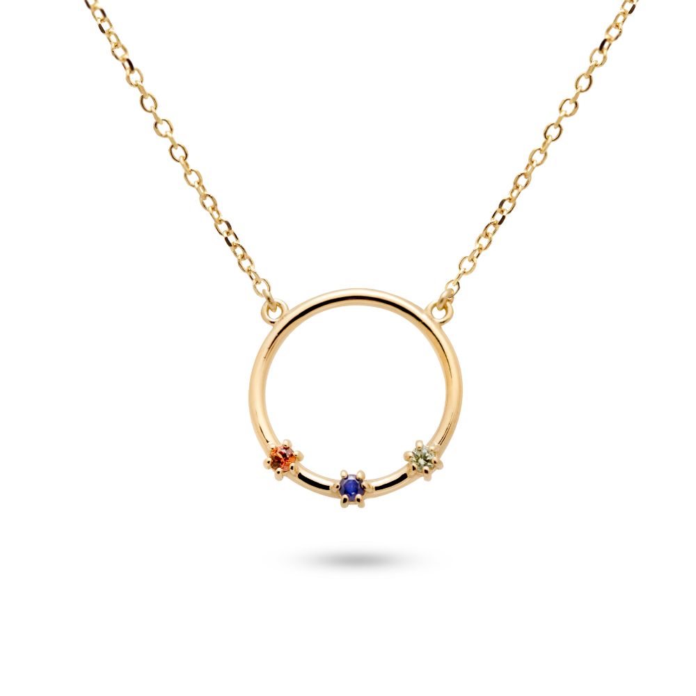 Colorful Sapphire Circle Necklace 14K Gold