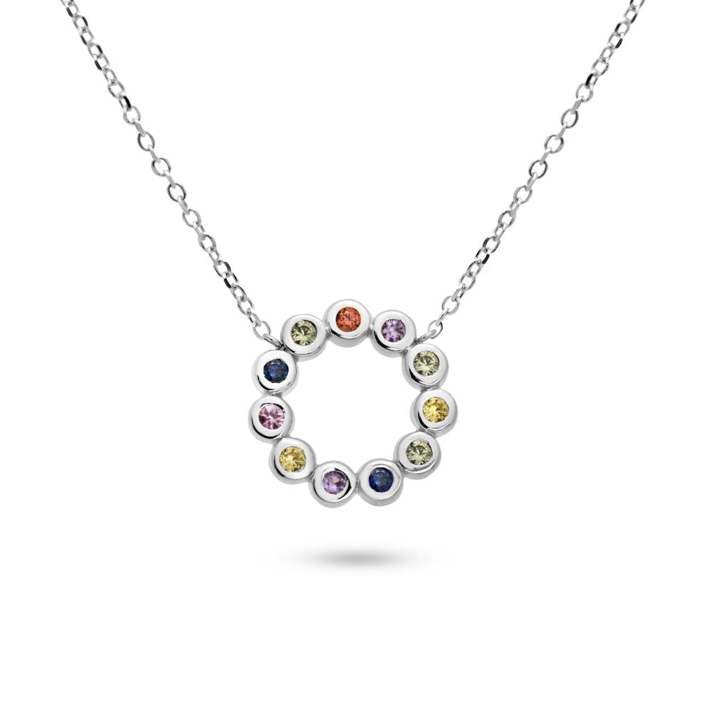 Rainbow Sapphire Circle Necklace 14K