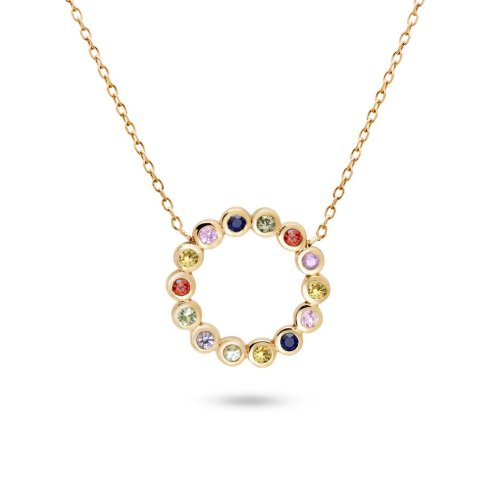 Rainbow Sapphire Eternity Necklace 14K