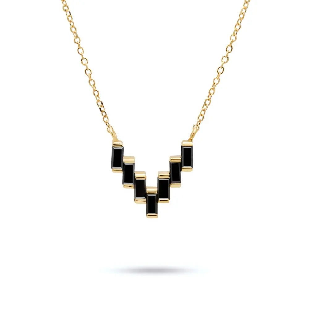 V Necklace with Black Diamonds Kyklos Jewelry