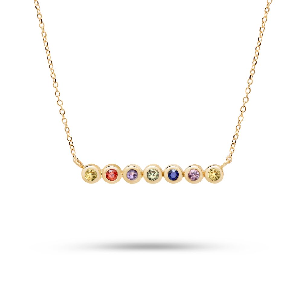 Multicolor Sapphire Bar Necklace 14K
