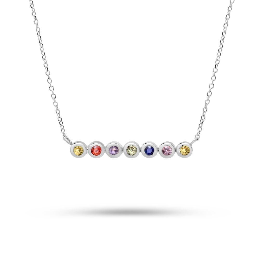 Multicolor Sapphire Bar Necklace 14K