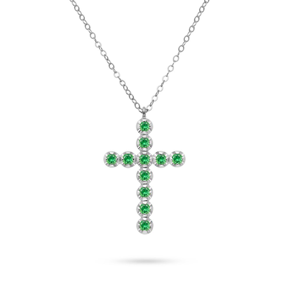 Tsavorite Cross Necklace 14K Gold