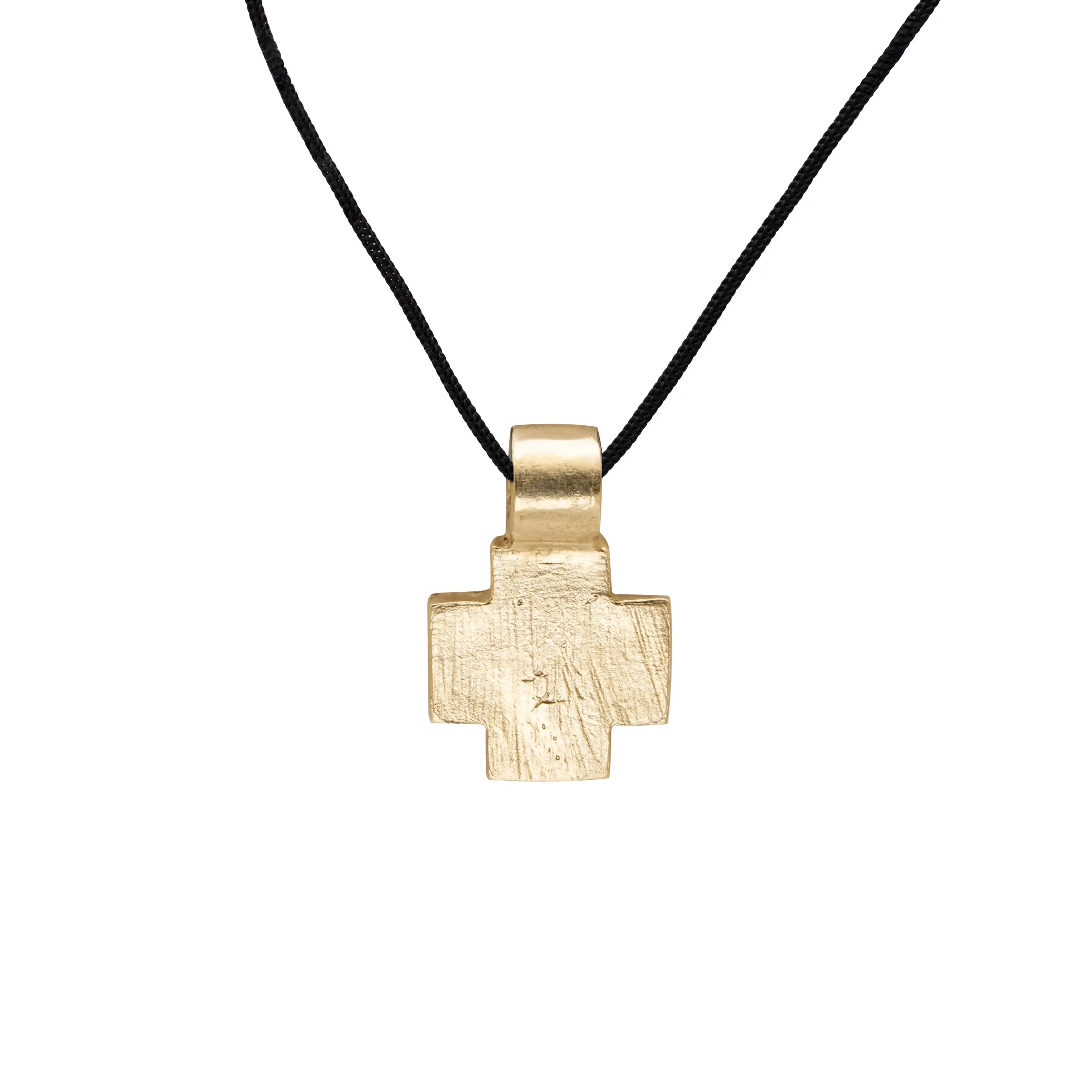 14K Gold Cross Pendant on Oxidized Silver Chain