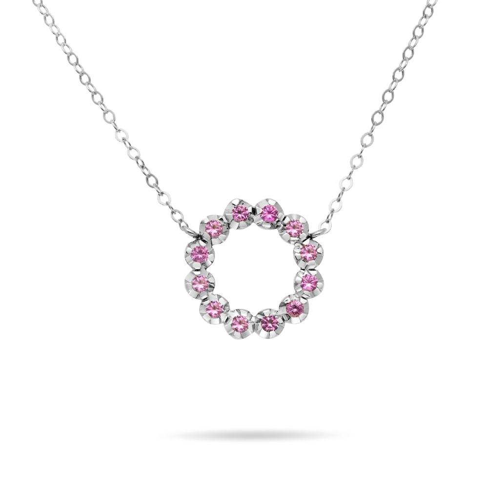 Pink Sapphire Circle Necklace 14K Gold