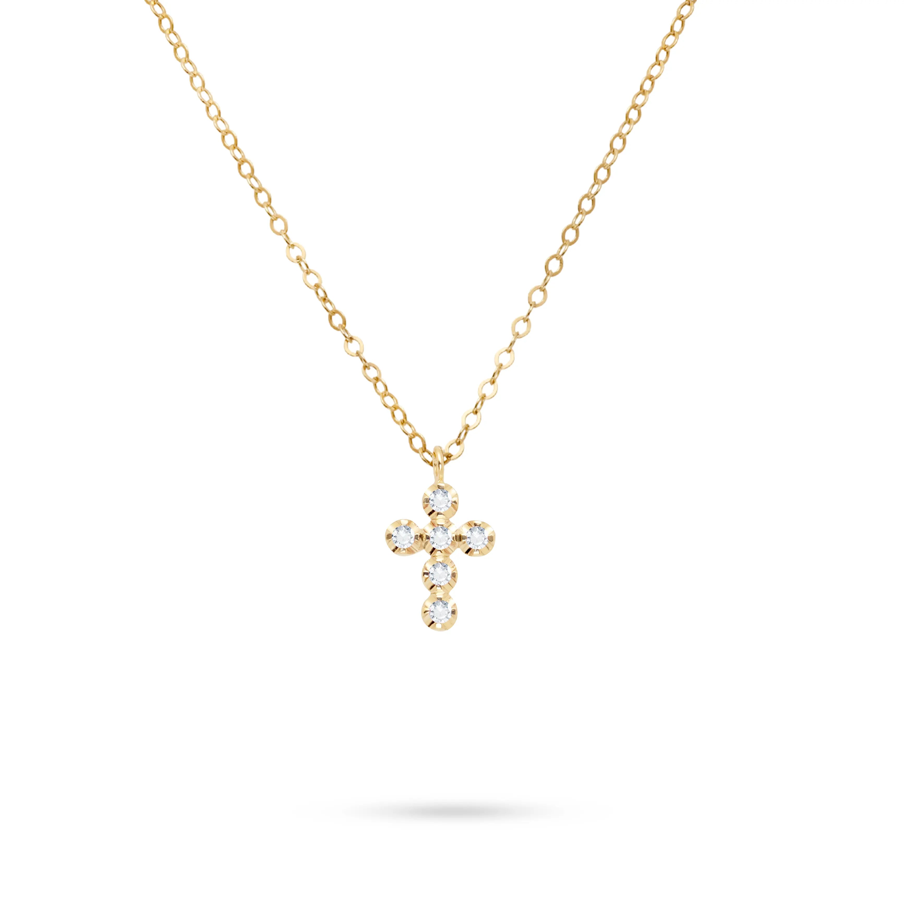 Small Cross Necklace Diamond 14K Gold