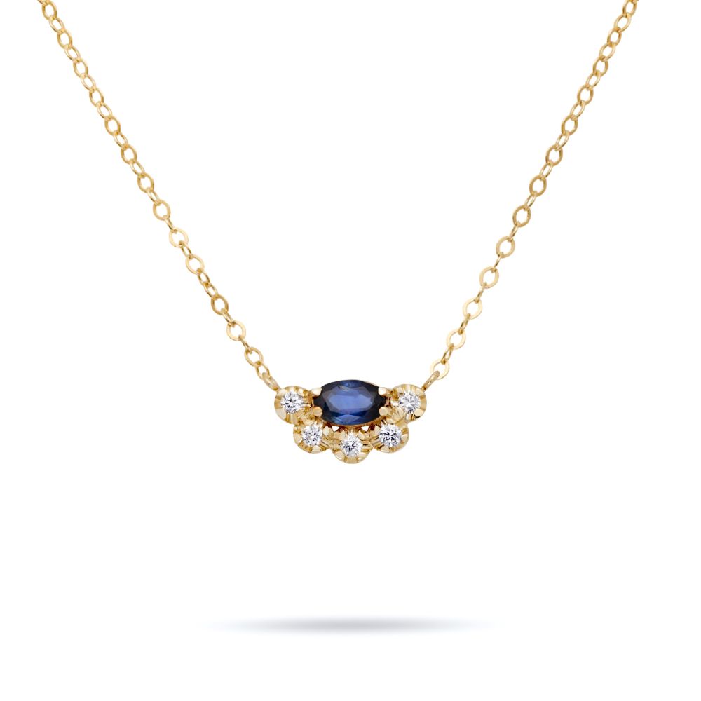 Blue Sapphire Diamond Necklace 14K Gold Kyklos Jewelry