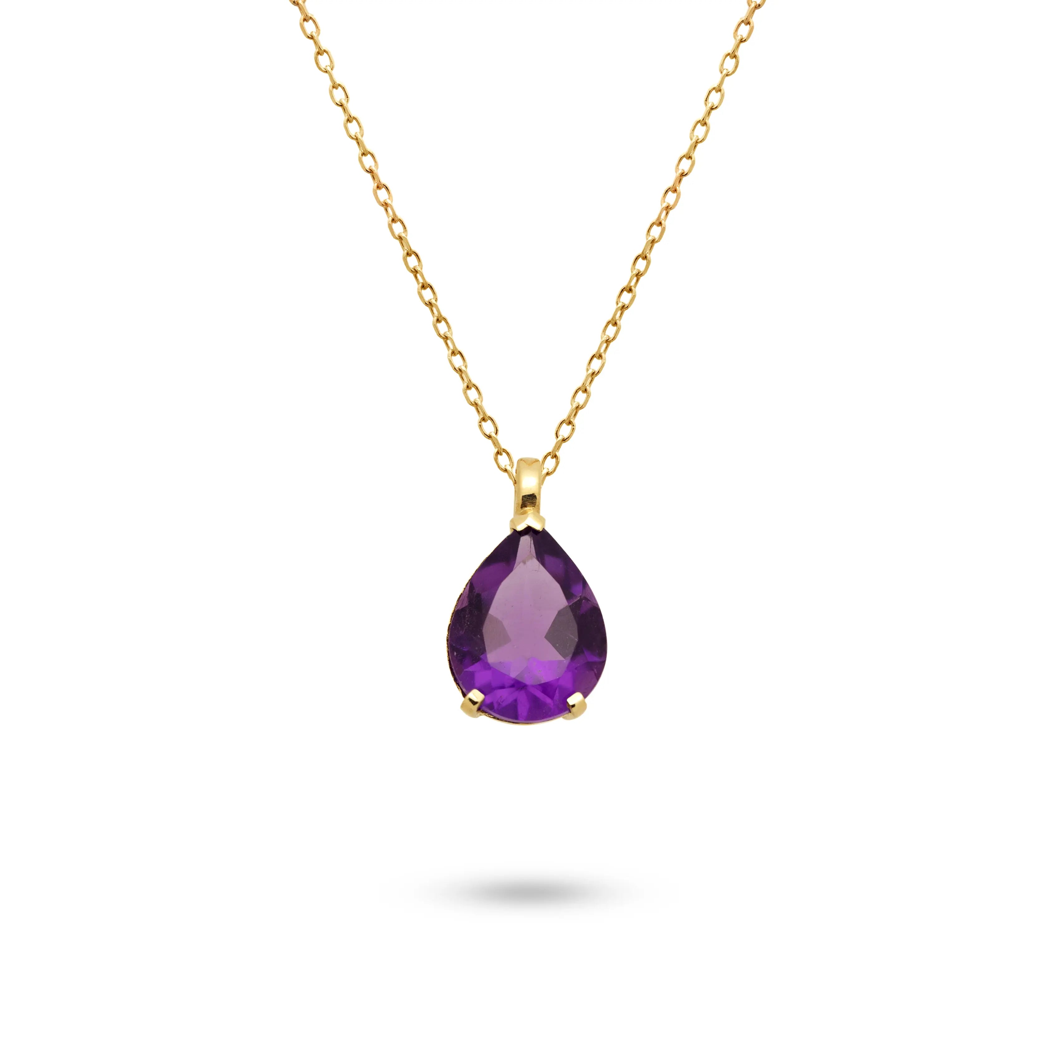 14K Gold Purple Amethyst Necklace Pear Cut - Main Image