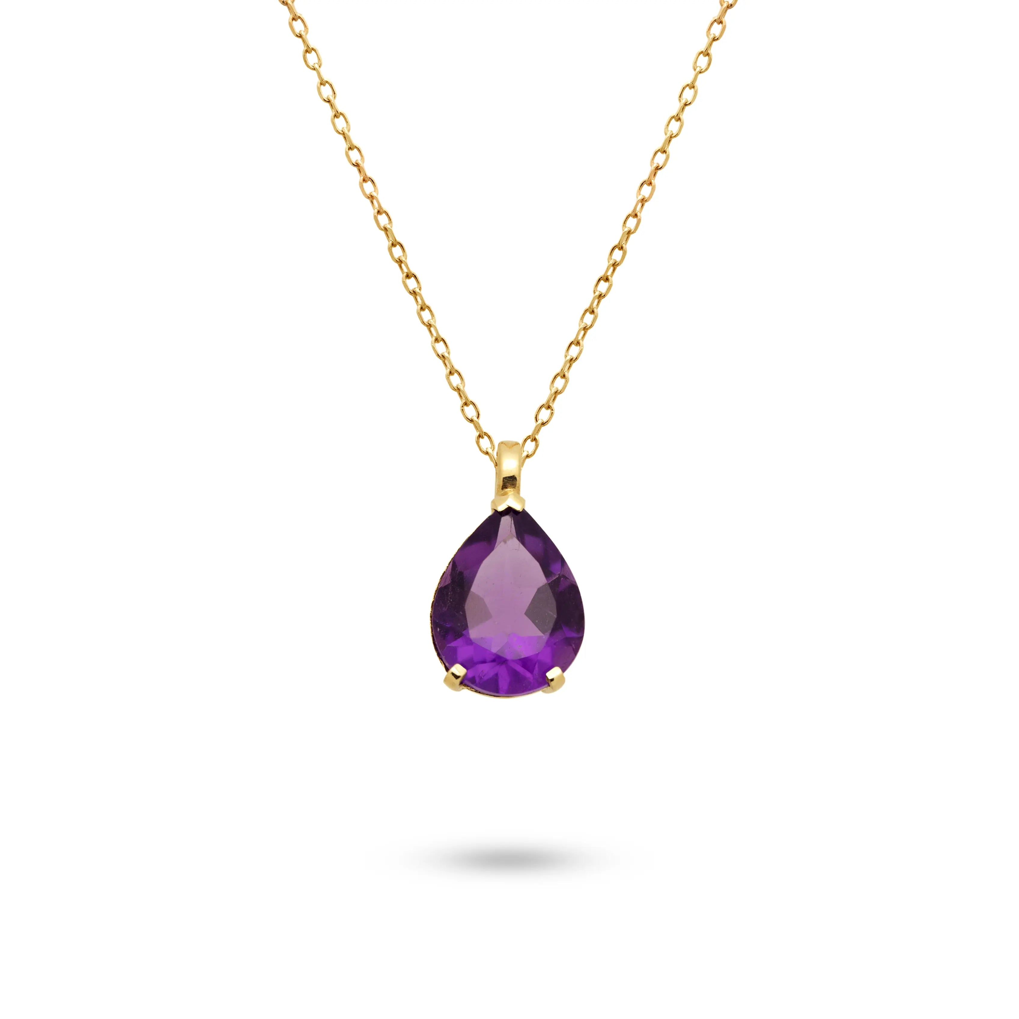 14K Gold Purple Amethyst Necklace Pear Cut