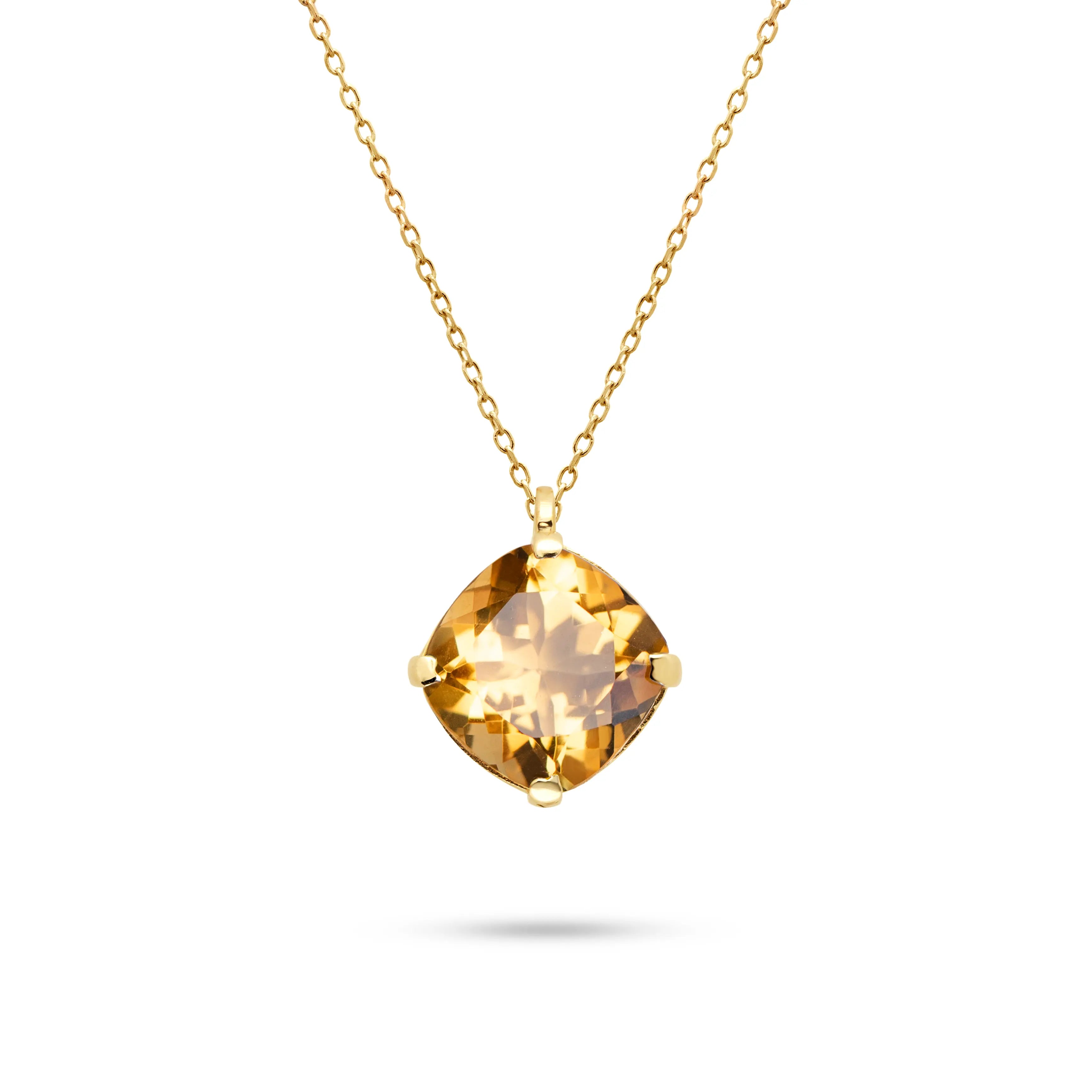 Citrine Necklace 14K Gold Cushion Cut