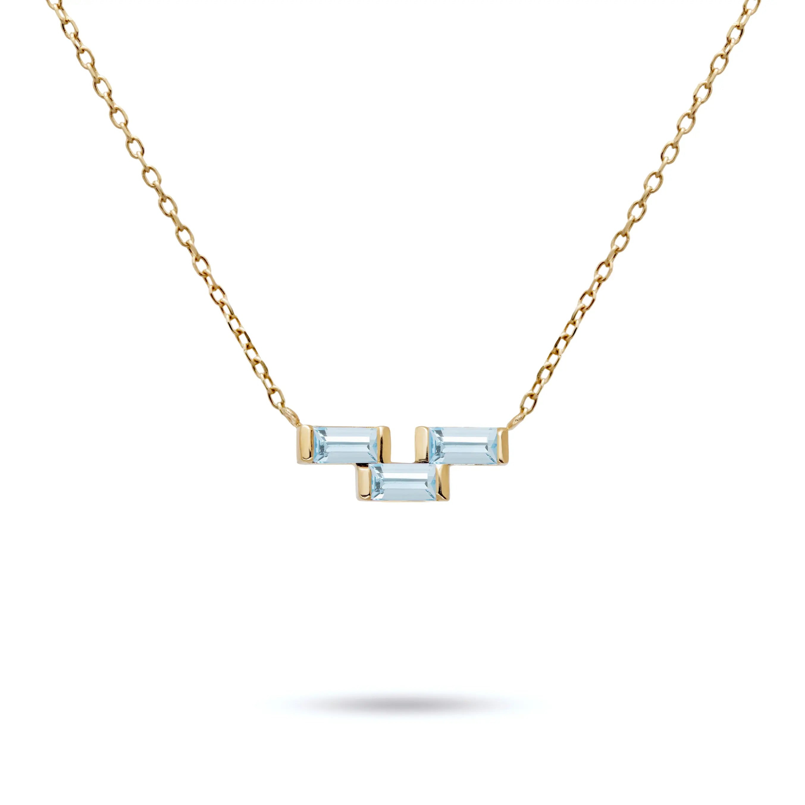 Sky Blue Topaz Baguette Necklace 14K Gold