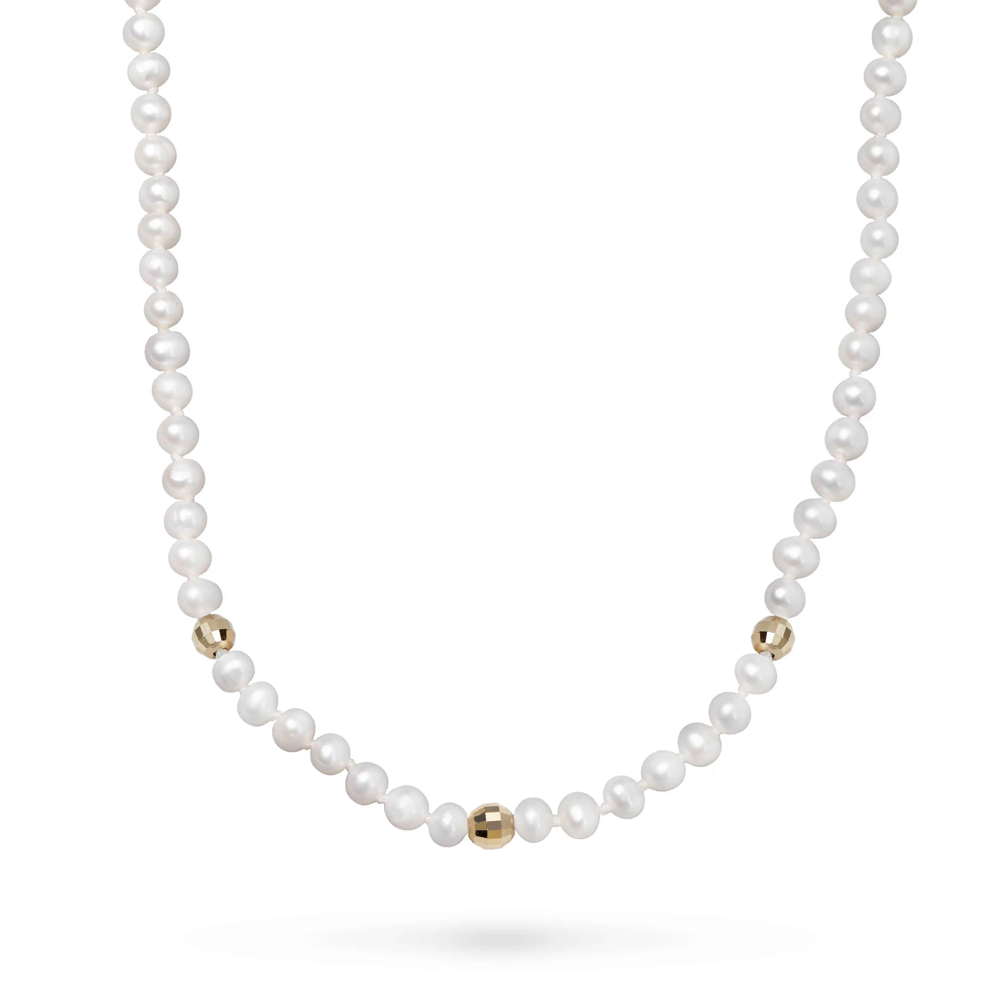 Pearl Necklace with 14K Gold Beads by Kyklos Jewelry